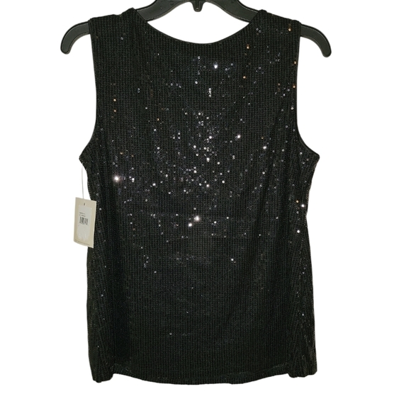 Good Days Only size small Black Sequin Sleeveless Top with fringe on front - Picture 3 of 9